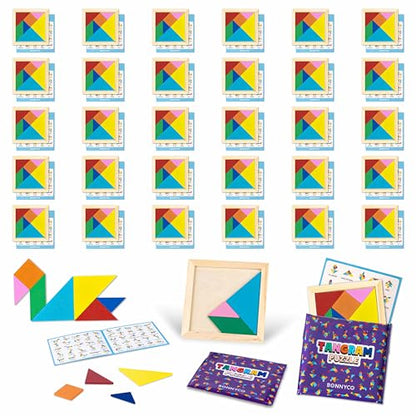 Tangram Puzzle Wooden Pack 30 Kids Party Favors. Goodie Bags Stuffers for Kids 3 (210 Count)