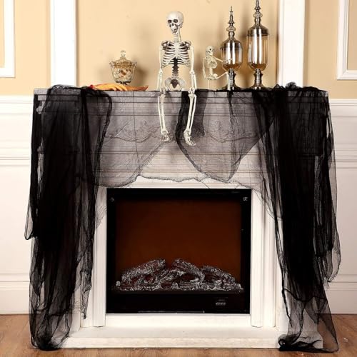 Halloween Cheese cloth 39.37 x 393.7 Inch Black Cheesecloth Roll for Crafts Large Cotton Muslin Gauze Fabric for Halloween Outdoor & Indoor Spooky Decoration