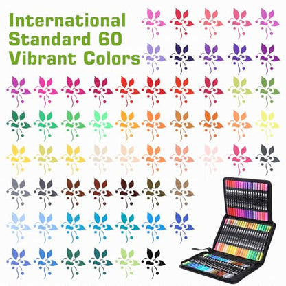 60 Colors Dual Tip Watercolor Paint Markers Pens (60 Count)