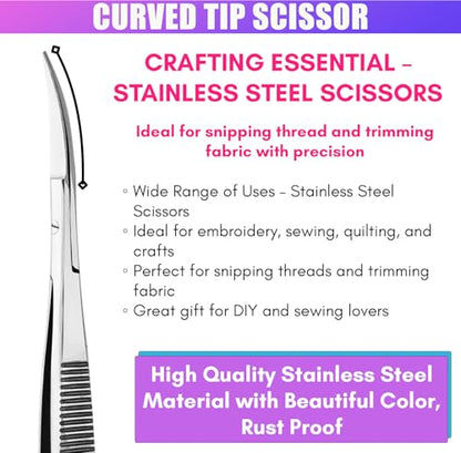 Cross Edge Curved Spring Scissors 5 Inch Stainless Steel Precision Eyebrow & Eyelash Shaping & Trimming Scissor