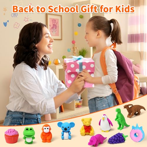 90Pcs Mini Animal Erasers Bulk Desk Pets Classroom Prizes 3D Puzzle Random (90 Count)