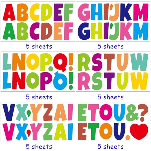 360 Pcs 30 Sheets Bulletin Board Letters 2.5 Inches Alphabet Stickers Self Adhesive Stick on Letters for Poster Board Classroom School Home Decor (360 Count)