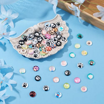 70Pcs Paw Print Glass Cabochons for Jewelry Making