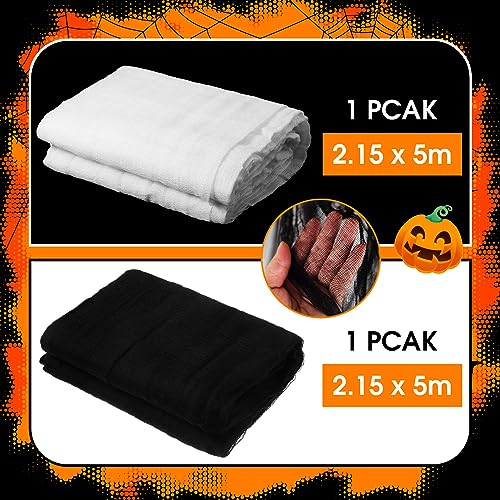 Halloween Cheese cloth 85 x 197 Inch White and Black Cheesecloth Roll for Crafts Large Cotton Muslin Gauze Fabric for Halloween Outdoor & Indoor Spooky Decoration