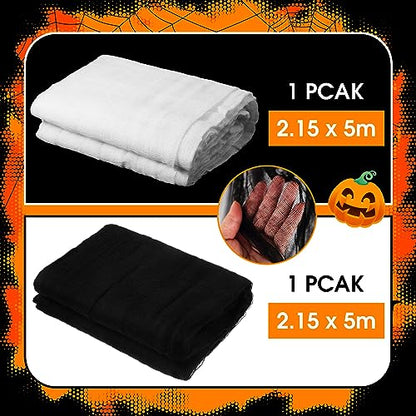 Halloween Cheese cloth 85 x 197 Inch White and Black Cheesecloth Roll for Crafts Large Cotton Muslin Gauze Fabric for Halloween Outdoor & Indoor Spooky Decoration