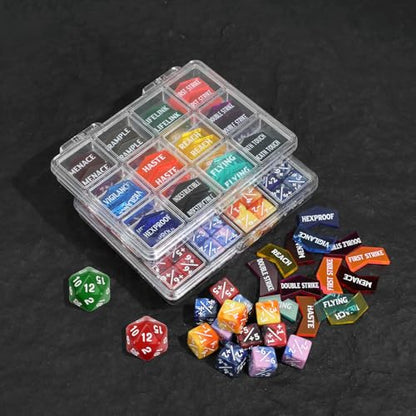 110PCS MTG Keywords Tokens & 12mm Dice Counter for Magic The Gatering (110 Count)