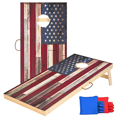 Solid Wood Cornhole Set Vintage American Flag Cornhole Outdoor Game