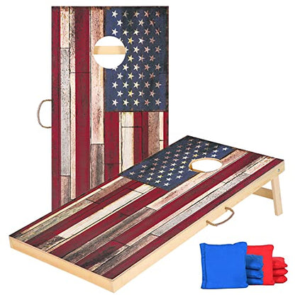 Solid Wood Cornhole Set Vintage American Flag Cornhole Outdoor Game