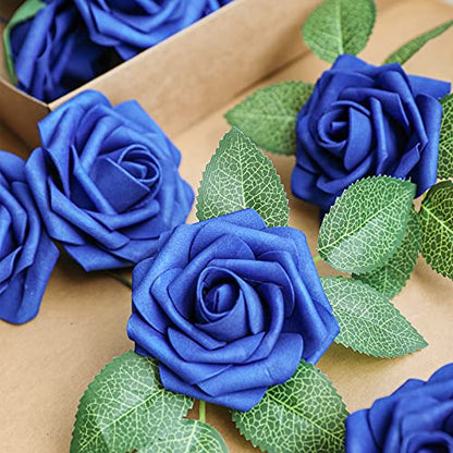 Royal Blue Rose 25pcs Real Looking Artificial Flowers w (25 Count)