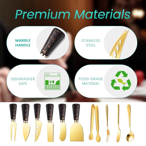 Marble Gold and Black Cheese Knife Set (36 Count)