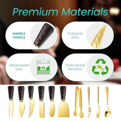 Marble Gold and Black Cheese Knife Set (36 Count)