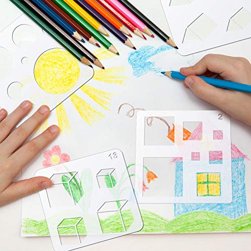 16 Pieces Kids Geometric Drawing Stencils 5.1 Inches Basic Square Shape Plastic Drawing Stencil Template Geometry Shape Reusable DIY Painting for Kids Girls Boys Gifts Home Classroom Crafts (16 Count)