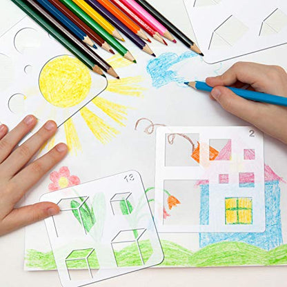 16 Pieces Kids Geometric Drawing Stencils 5.1 Inches Basic Square Shape Plastic Drawing Stencil Template Geometry Shape Reusable DIY Painting for Kids Girls Boys Gifts Home Classroom Crafts (16 Count)
