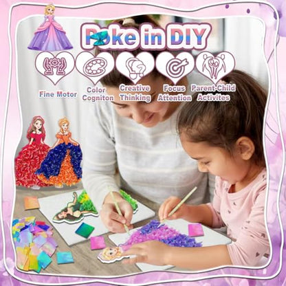 Poke in Fun Art Kit for Kids DIY Princess Craft Set Birthday Gifts for Girls Ages4