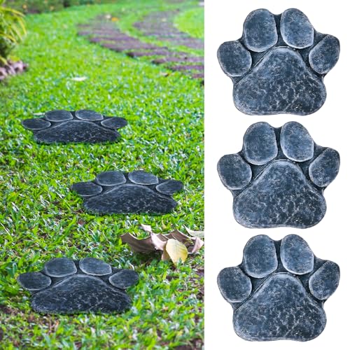 3 Pieces Dog Paw Garden Stepping Stones Garden Decor Cast Irons Dog Rocks Rustic Outdoor Stones Decorative Stone for Garden Walkway Outdoor Decoration (3 Count)