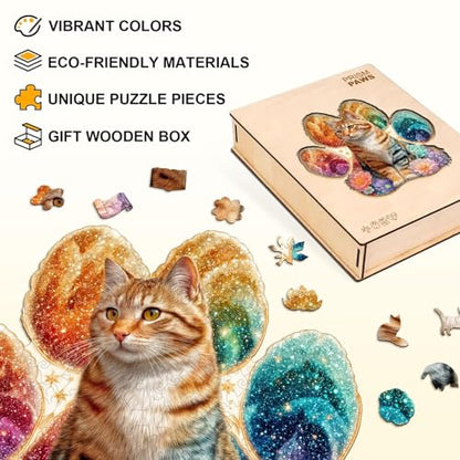 Colorful Flower Paws Cat Puzzles Adults Gifts for Women Men Wooden 170 Pieces 11.4x11.0in