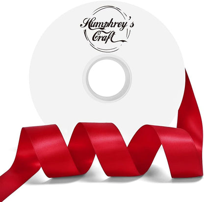 Satin Ribbon 1 Inch Red Double Faced - 25 Yards for Gift Wrapping DIY Bows Crafts Bridal Bouquet Cutting Ceremony Sewing Christmas Wedding Baby Shower Decoration Humphrey's Craft - Crafty Corner