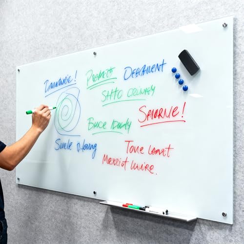 Glass Whiteboard 48"X72" Dry Erase Board Magnetic Frameless Wall Mounted White Board WritingBoard for Office School Home Accessory Tray