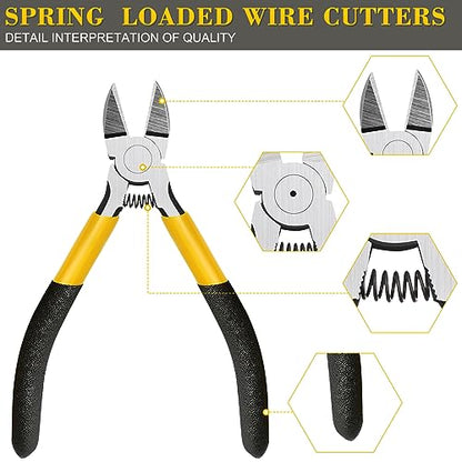 15 Pcs 5" Wire Cutters Precision Cutting Pliers Side Diagonal Cutters Small Wire Clippers Spring Loaded Flush Cut Snips with Nonslip Handle for DIY Jewelry Making Crafting Model Kits Zip Ties