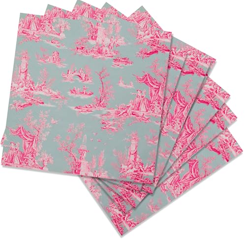 3ply) 60ct Pink Toile Paper Napkins Vintage Cocktail Napkins for Girl or Boy Baby Shower, French Pink and Blue Toile Napkin Pack for decoupage, baby shower (60 Count)