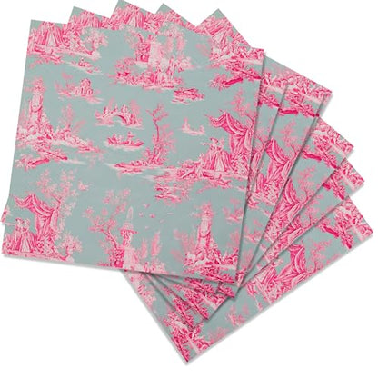 3ply) 60ct Pink Toile Paper Napkins Vintage Cocktail Napkins for Girl or Boy Baby Shower, French Pink and Blue Toile Napkin Pack for decoupage, baby shower (60 Count)