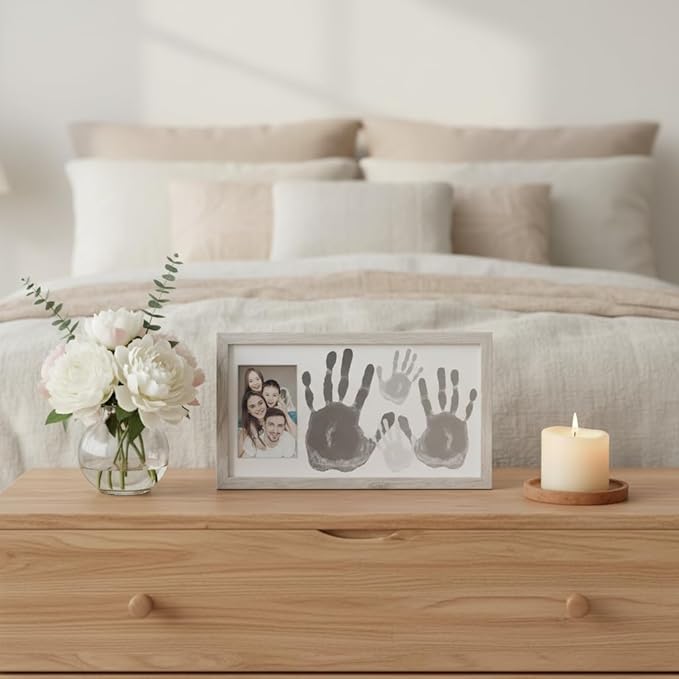Kate & Milo DIY Family Handprint Frame Kit, Mother’s Day Gift, Family Photo Keepsake Craft Frame with Paint, Rustic Farmhouse Home Décor
