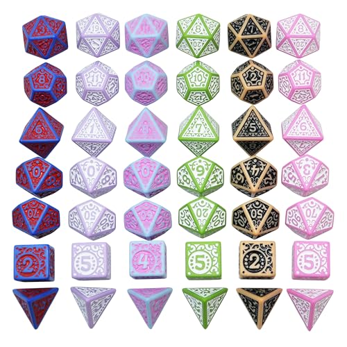 Retro Polyhedral Dice Sets with Pouches for D&D DND RPG MTG Dungeon and Dragons Table Board Roll Playing Games D4 D6 D8 D10 D% D12 D20