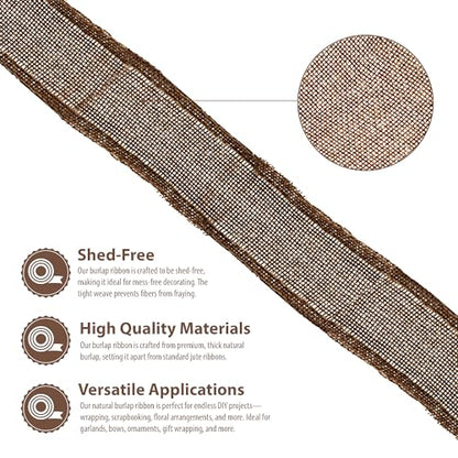 1 1 2 Inch Wide Brown Burlap Ribbon for Crafts (60 Foot)