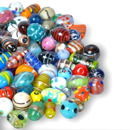 1 2 LB Bag Assorted Lampwork Glass Beads for Jewellery Making (100 Count)