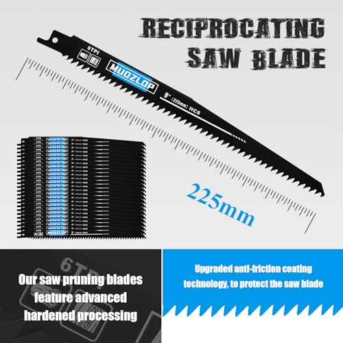 25Pack 9inch 6TPI Woodcutting Reciprocating Saw Blades Set (25 Count)