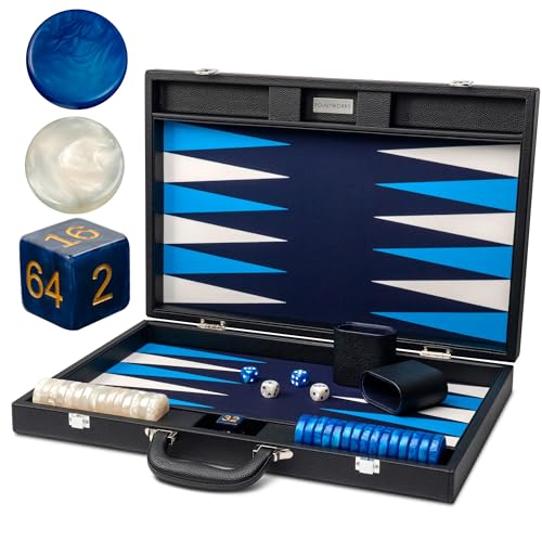 19 Inch Premium Backgammon Sets for Adults Leather Black