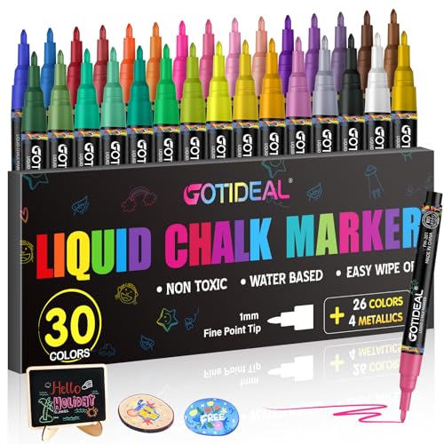 Fine Tip Liquid Chalk Markers for Blackboard (30 Count)