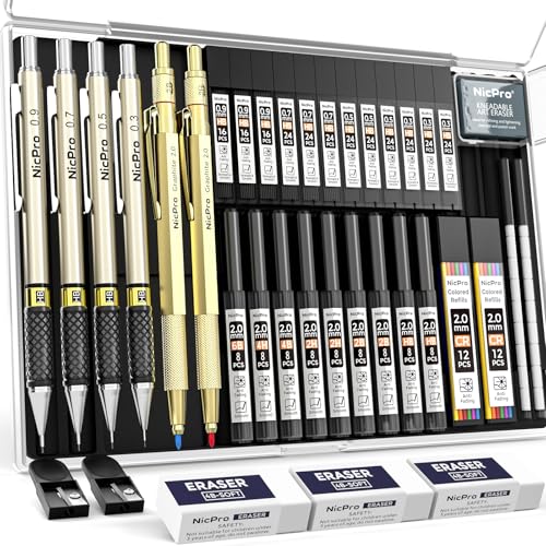 37PCS Gold Art Mechanical Pencil Set (6 Count)