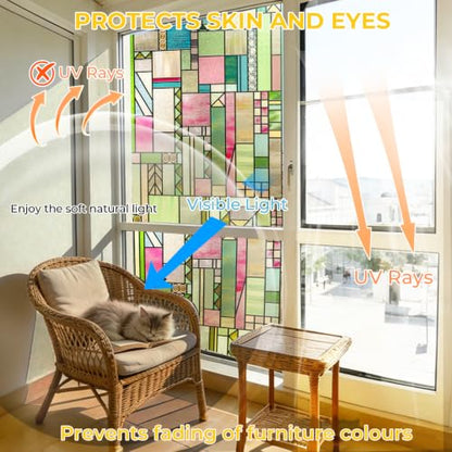 3D Stained Glass Window Privacy Film Decorative Non (835.84 sq in)