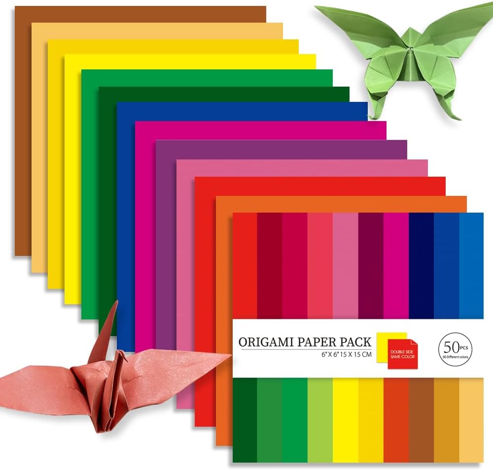 Square Origami Paper 6x6 Double Sided 50 Sheets 50 Colors 70GSM Origami Kit Japanese Chiyo Easy Fold Arts Crafts DIY Handwork Beginner Solid Color - Crafty Corner