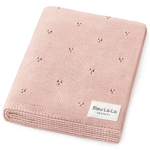 100% Luxury Organic Cotton Pointelle Knit Baby Quilt Blanket for Girls