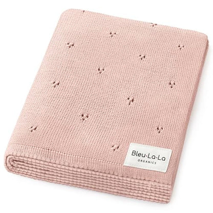 100% Luxury Organic Cotton Pointelle Knit Baby Quilt Blanket for Girls
