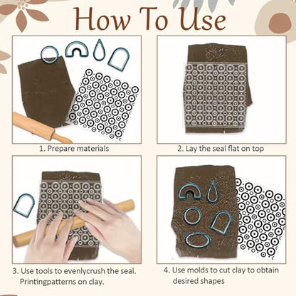 4 Pcs Looped Circles Polymer Clay Texture Sheets Artistic Dots Silicone Texture Stamp Circular Style Modeling Pattern Pad Sheets for Jewelry and Earrings Tools