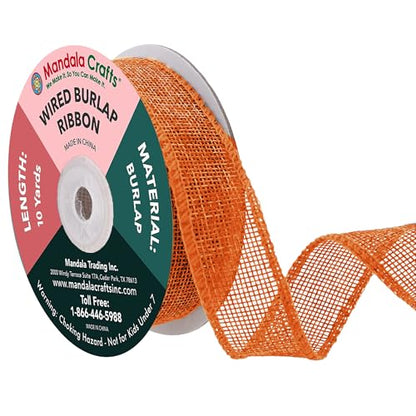 1 Inch Wide Orange Wired Burlap Ribbon for Crafts (30 Foot)