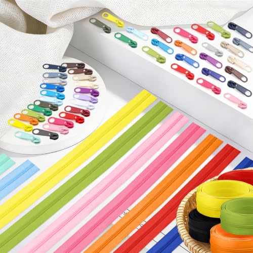 28.6 Yards 26 Pieces Sewing Zippers #3 Nylon Coil Zippers Assorted Zipper for Sewing with 104 Zipper Sliders for DIY Tailor Sewing Crafts Supplies (26 Count)