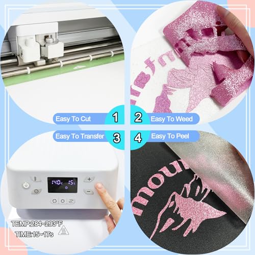 Rouge Powder Glitter HTV Heat Transfer Vinyl 12" x6FT Glitter Vinyl for T Shirts Easy to Cut and Weed Compatible with All Cutter Machines HTV Vinyl Iron on for Cricut