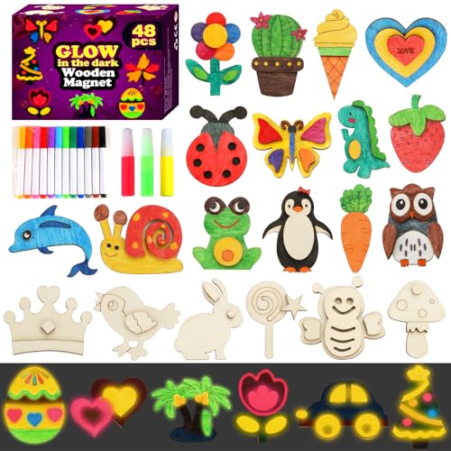 48 Pcs DIY Wooden Magnets