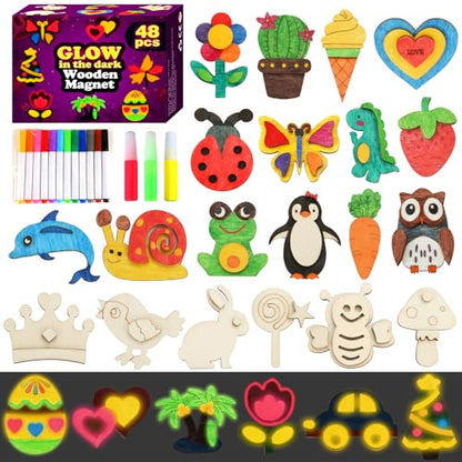 48 Pcs DIY Wooden Magnets