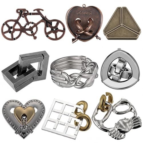 9 Pcs Metal Brain Teasers 3D Steel Puzzle Set (9 Count)