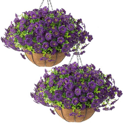 2 Set Artificial Outdoor Flowers with Hanging Basket (2 Count)