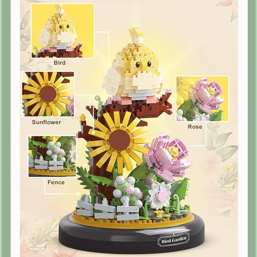 Parrot Flower Bouquet Building Set Plants Friend Set Adults Bonsai Tree Animal Building Blocks Set Party Favors for Kids Valentine's Birthday Gift for Girlfriend Boys Girls Age 6