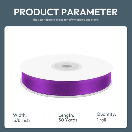 KMER LIFE 5/8" Wide x 50 Yards Purple Single Faced Polyester Satin Ribbon for Wedding Decor, Wreath, Crafts, Gift Wrapping & Other Projects - Crafty Corner