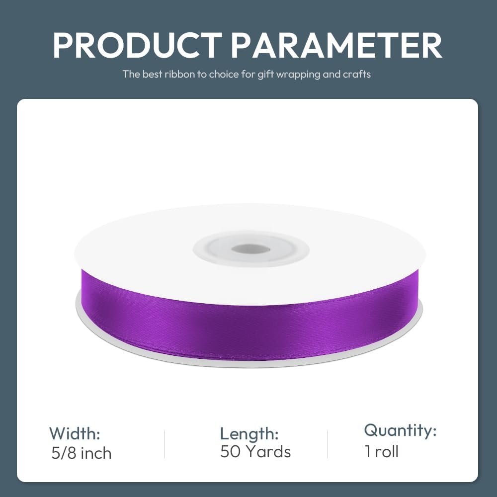 KMER LIFE 5/8" Wide x 50 Yards Purple Single Faced Polyester Satin Ribbon for Wedding Decor, Wreath, Crafts, Gift Wrapping & Other Projects - Crafty Corner