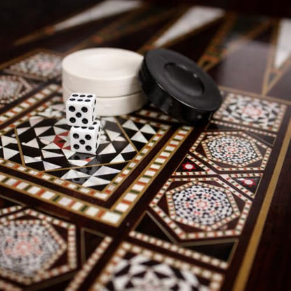Park&Oz Pearl Premium Turkish Backgammon and Checkers Set 19 Inch Handmade 2 in 1 Wooden Board Game with Glossy Finish Luxury Checkers and Dice Travel Friendly and Foldable