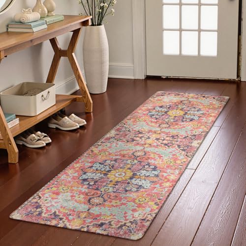 Reine Bohemian Washable Runner Rugs with Rubber Backing